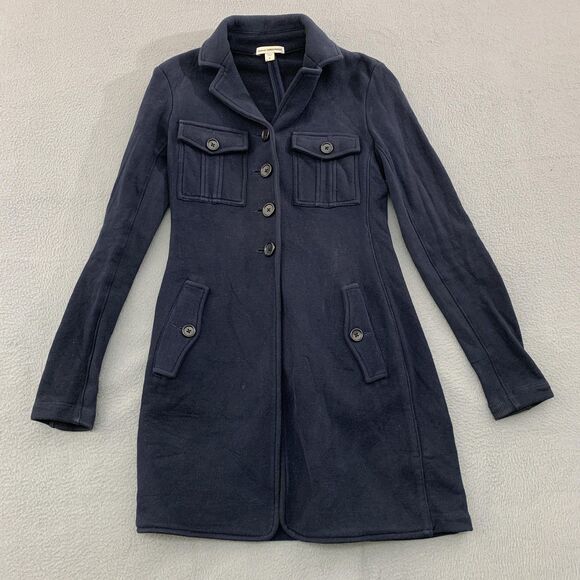 James Perse Coat Womens XS Navy Cotton Long Button Front Jacket Style CO83J - Picture 1 of 10